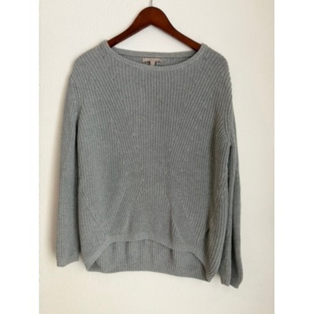 Banana Republic Womens Gray Ribbed Knit High Low Crew Neck Sweater Small